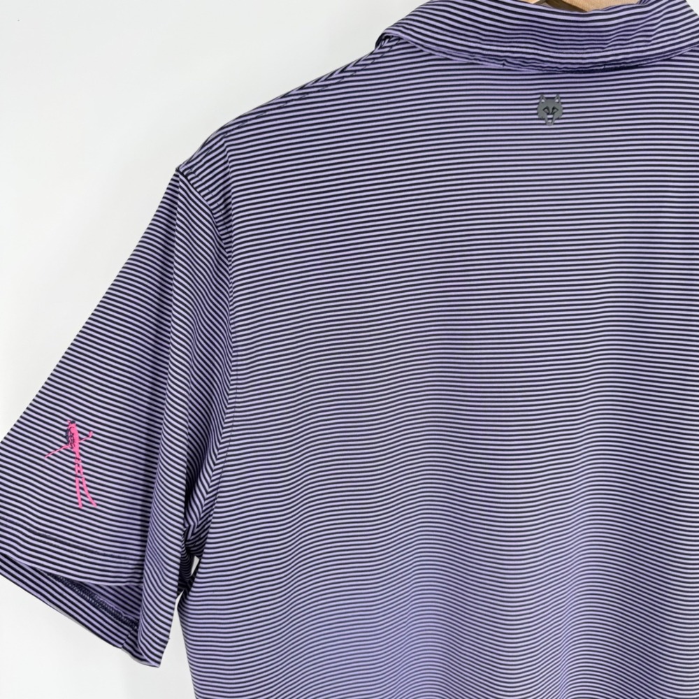 Greyson Mens Large Golf Polo Shirt Purple Pink Striped Preppy Performance Travel - Picture 5 of 8